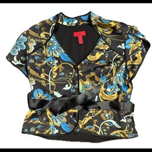 JS Collections Silk Jacket Top Asian Mandarin Collar Vivid Colors Plus Size 14